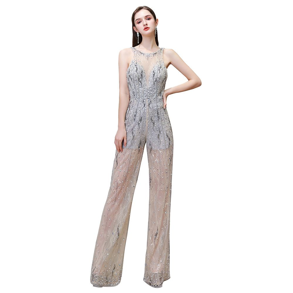 Sparkle Illusion High neck See-through Prom Jumpsuit-showprettydress