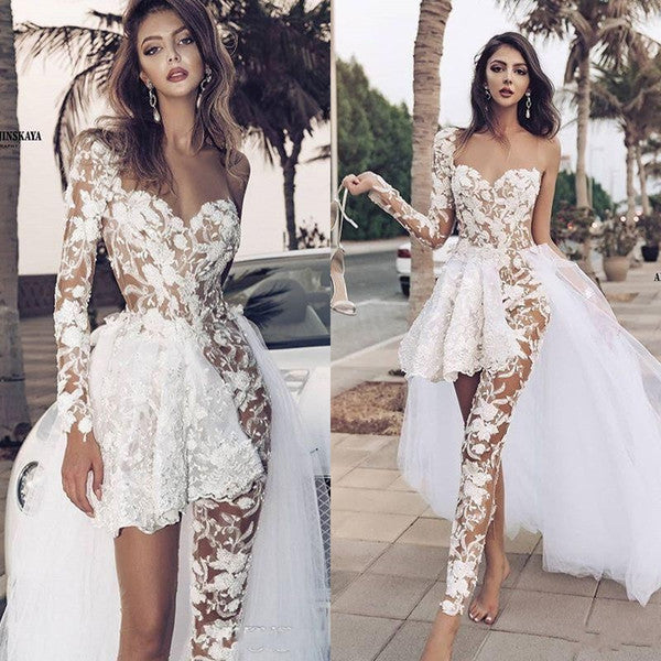 Special Two-piece Tulle Hi-lo Wedding Dress Lace Short Sexy One
