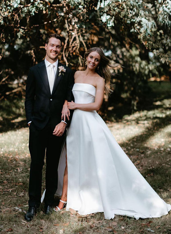 Strapless Chic A-line Satin Wedding Dress Sweep Train-Showprettydress