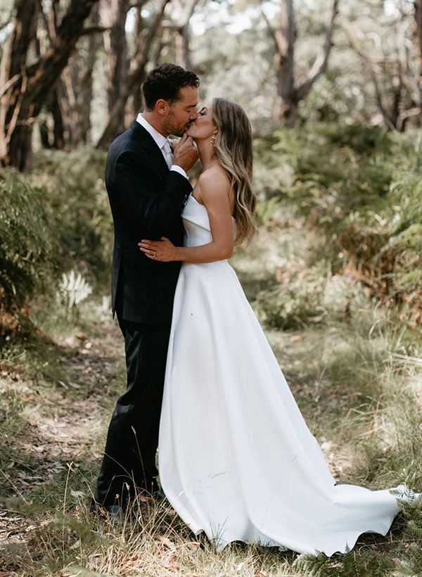 Strapless Chic A-line Satin Wedding Dress Sweep Train-Showprettydress