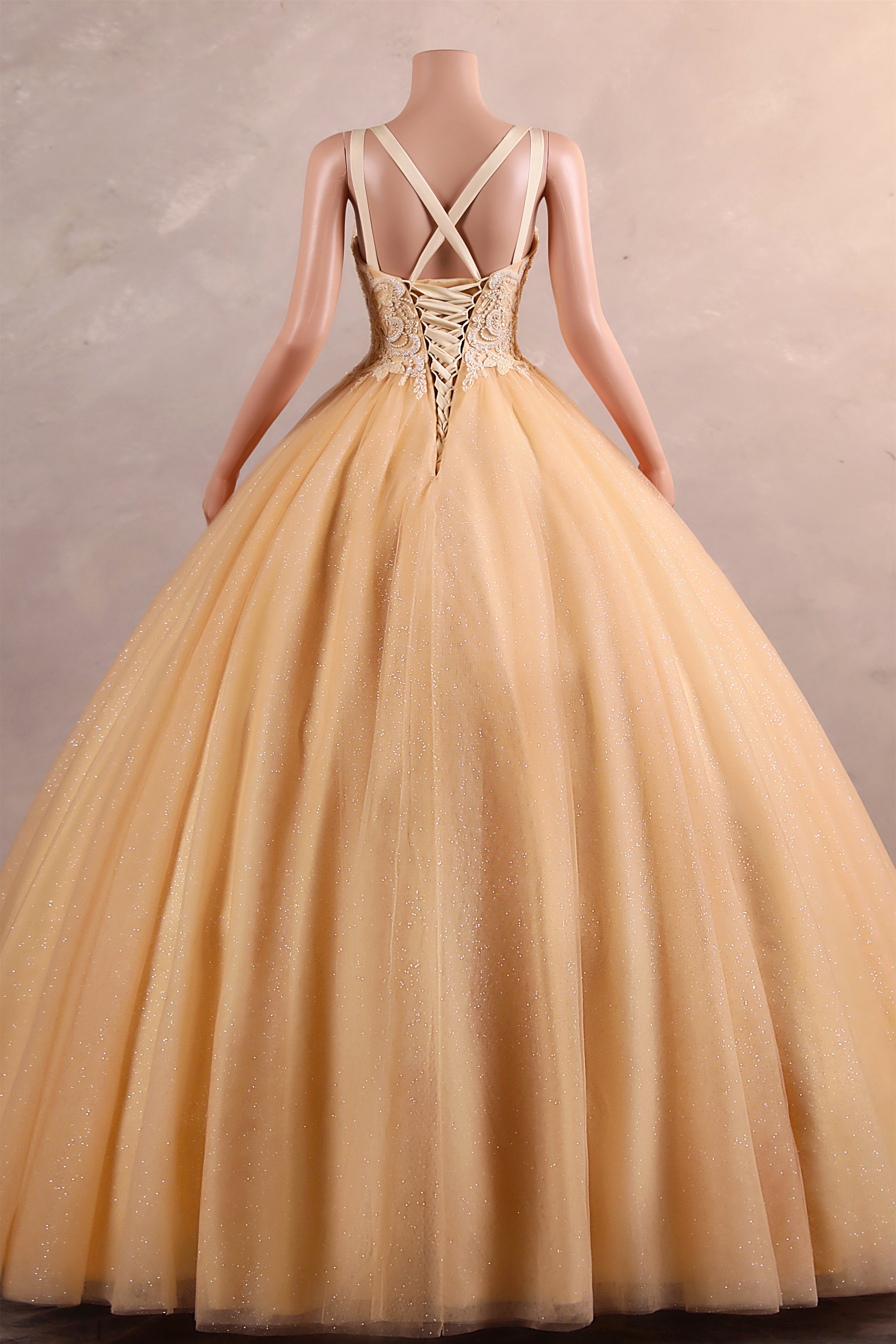Straps Sparkle Ball Gown Sleeveless Beaded Quince Dresses-showprettydress