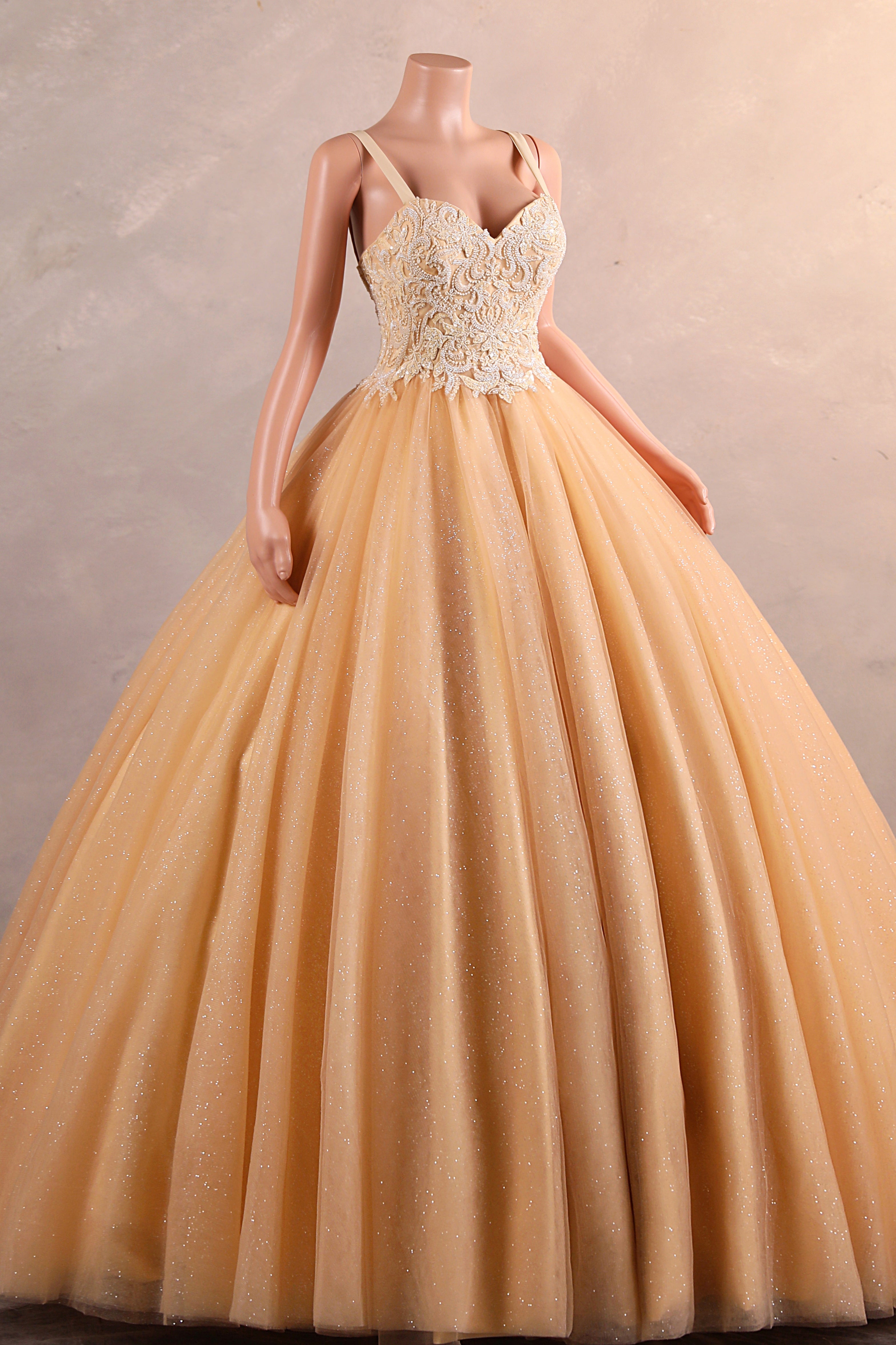 Straps Sparkle Ball Gown Sleeveless Beaded Quince Dresses-showprettydress