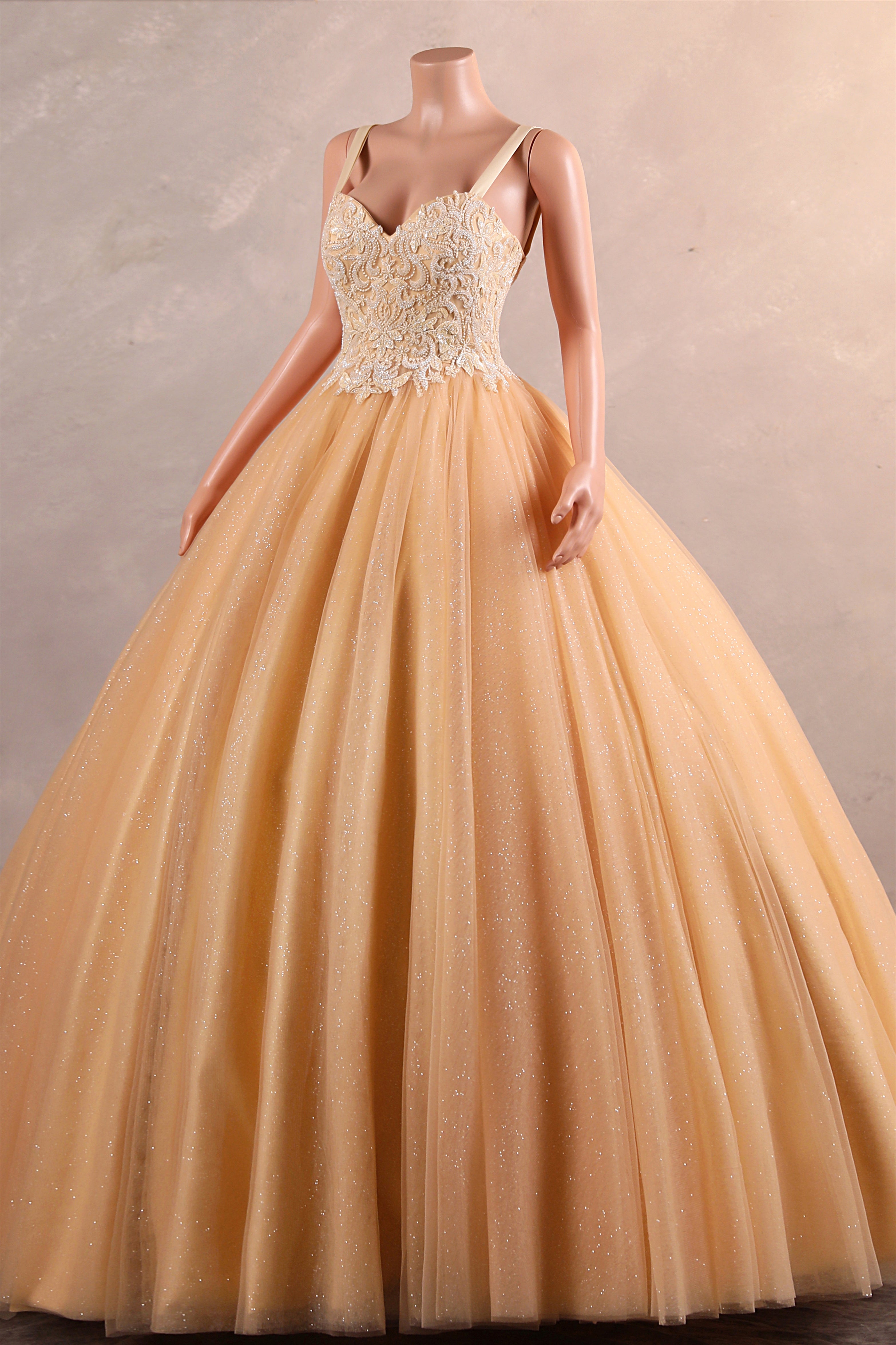 Straps Sparkle Ball Gown Sleeveless Beaded Quince Dresses-showprettydress