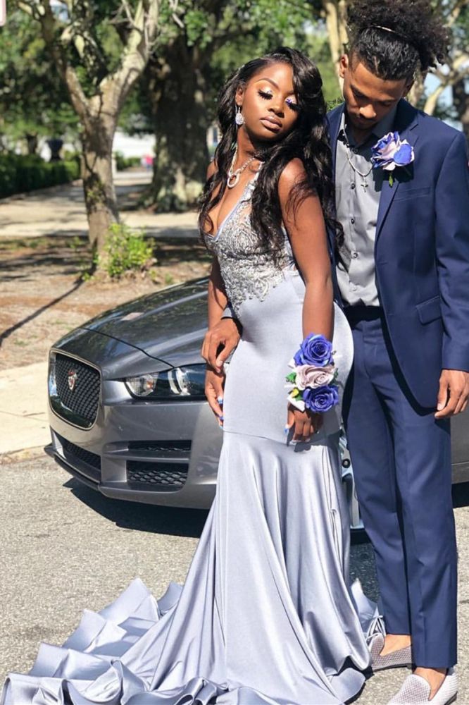 Stretch Satin V-Neck Evening Maxi Dress Sleeveless Mermaid Prom Party Gowns-showprettydress