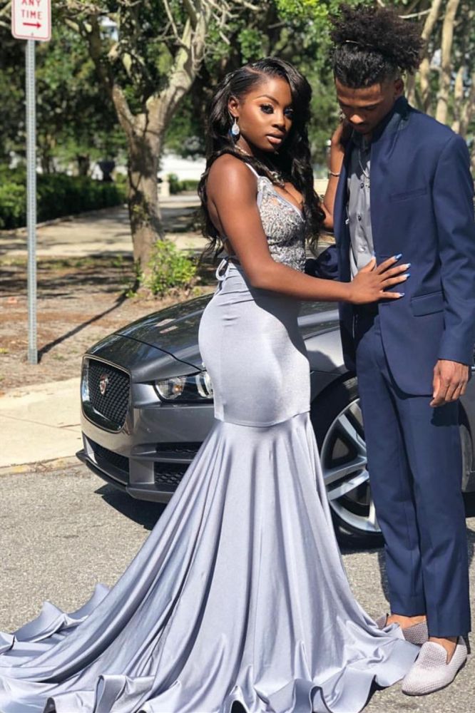 Stretch Satin V-Neck Evening Maxi Dress Sleeveless Mermaid Prom Party Gowns-showprettydress