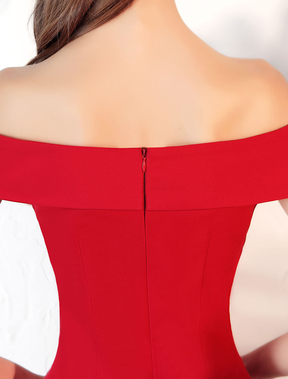 Stunning Evening Dresses Burgundy Off The Shoulder evening dress Satin Floor Length Formal Party Dress wedding guest dress-showprettydress