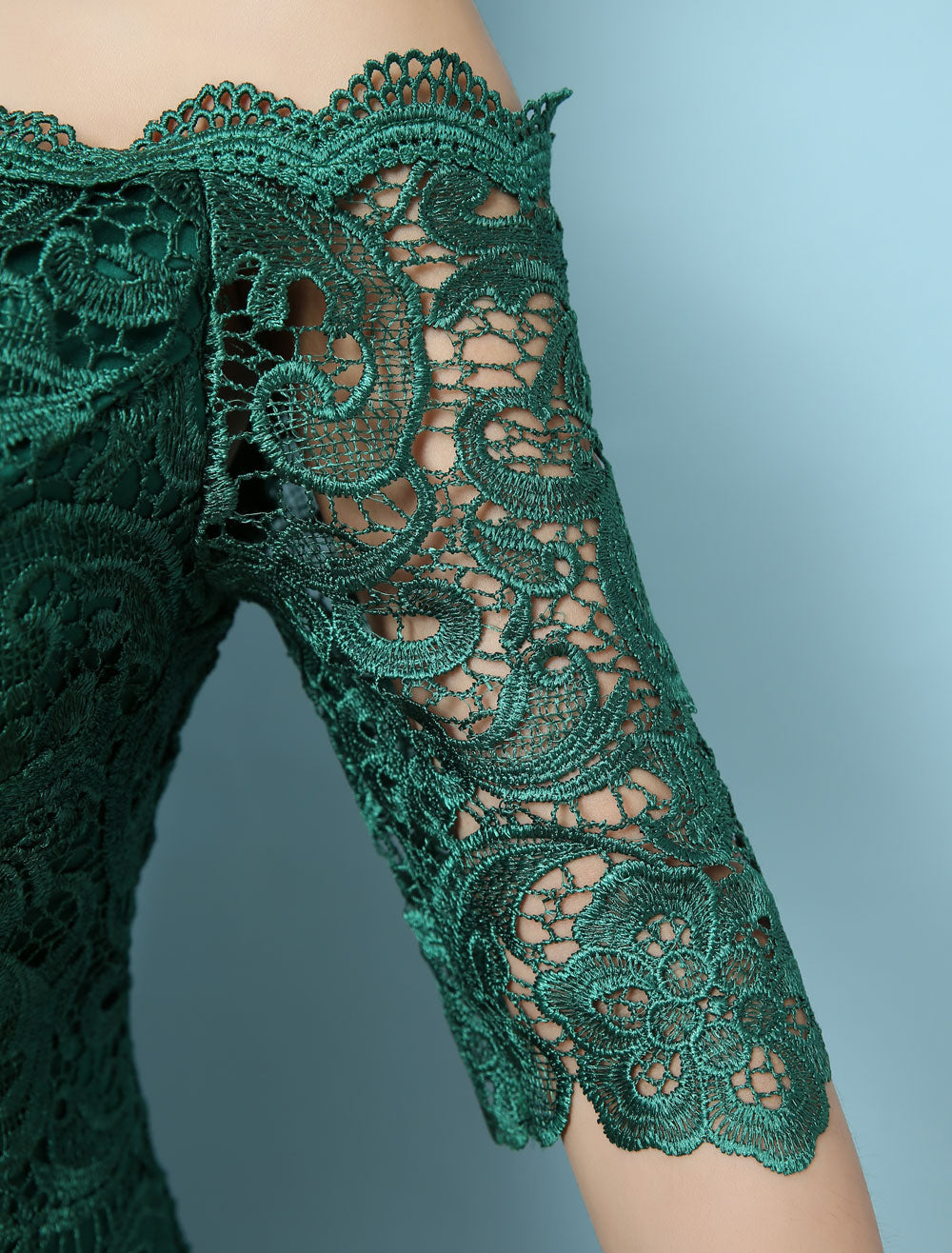 Stunning Lace Evening Dress Off The Shoulder Mermaid Party Dress Dark Green Half Sleeve Maxi Occasion Dress wedding guest dress-showprettydress