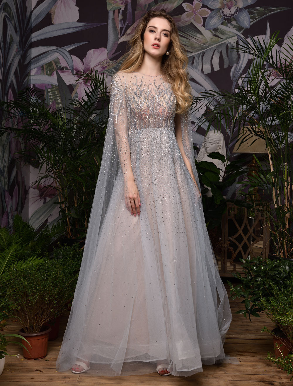 Stunning Wedding Dresses A Line Sweep Short Sleeves Beaded Jewel Neck Tulle Bridal Dresses-showprettydress