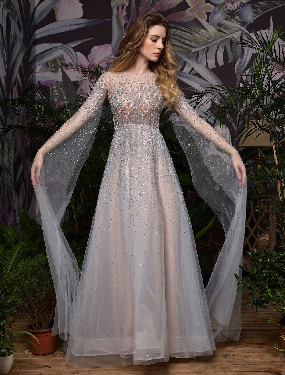 Stunning Wedding Dresses A Line Sweep Short Sleeves Beaded Jewel Neck Tulle Bridal Dresses-showprettydress