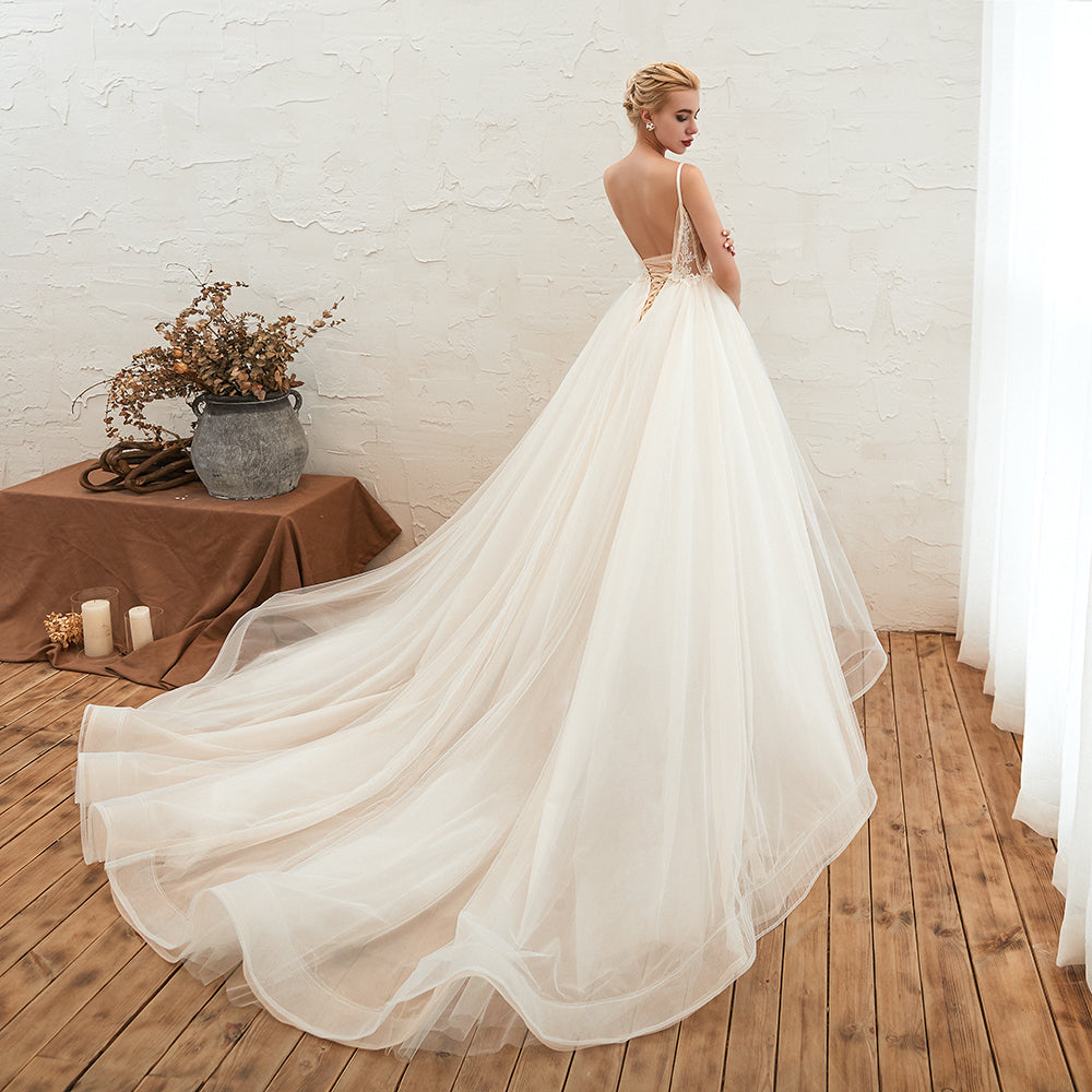 Summber Beach Spaghetti Straps Ivory Ball Gown Wedding Dress Online-showprettydress