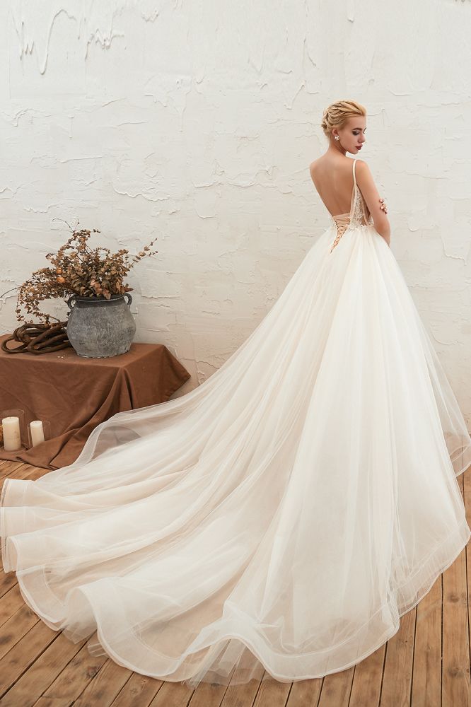 Summber Beach Spaghetti Straps Ivory Ball Gown Wedding Dress Online-showprettydress