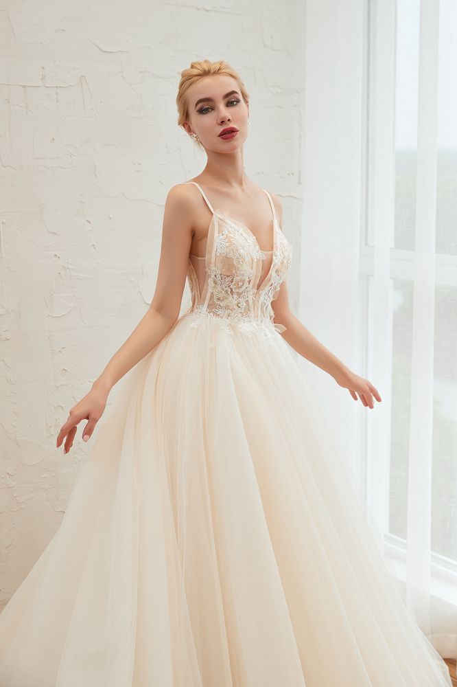 Summber Beach Spaghetti Straps Ivory Ball Gown Wedding Dress Online-showprettydress