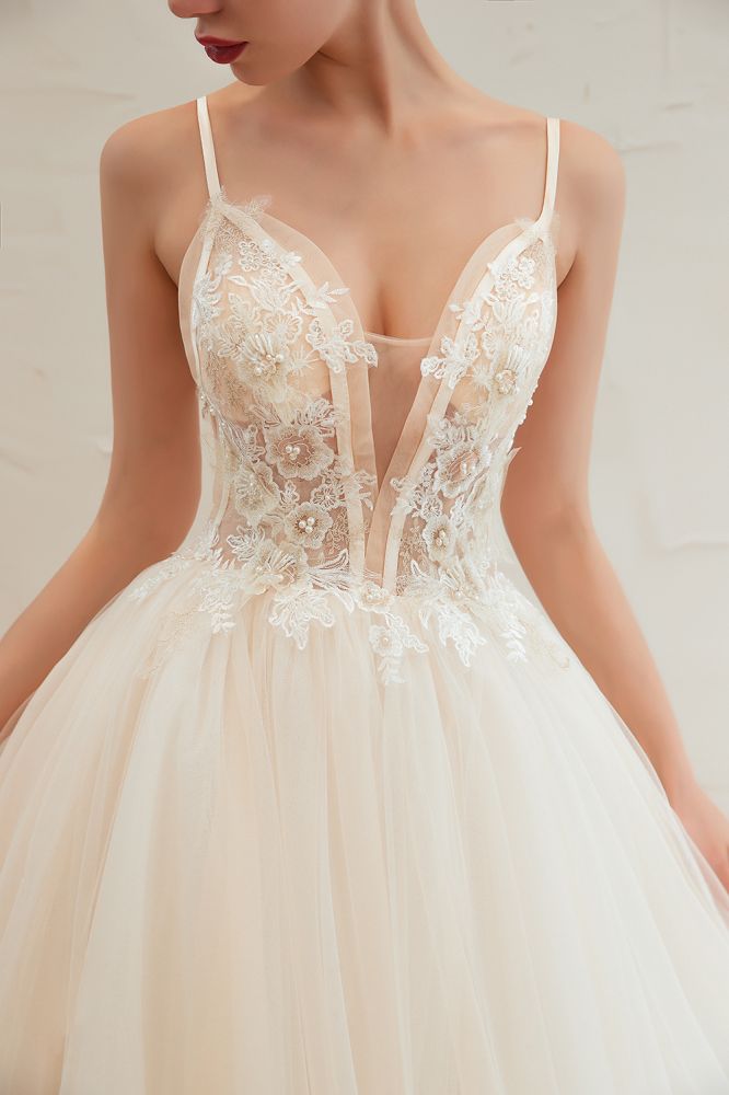 Summber Beach Spaghetti Straps Ivory Ball Gown Wedding Dress Online-showprettydress