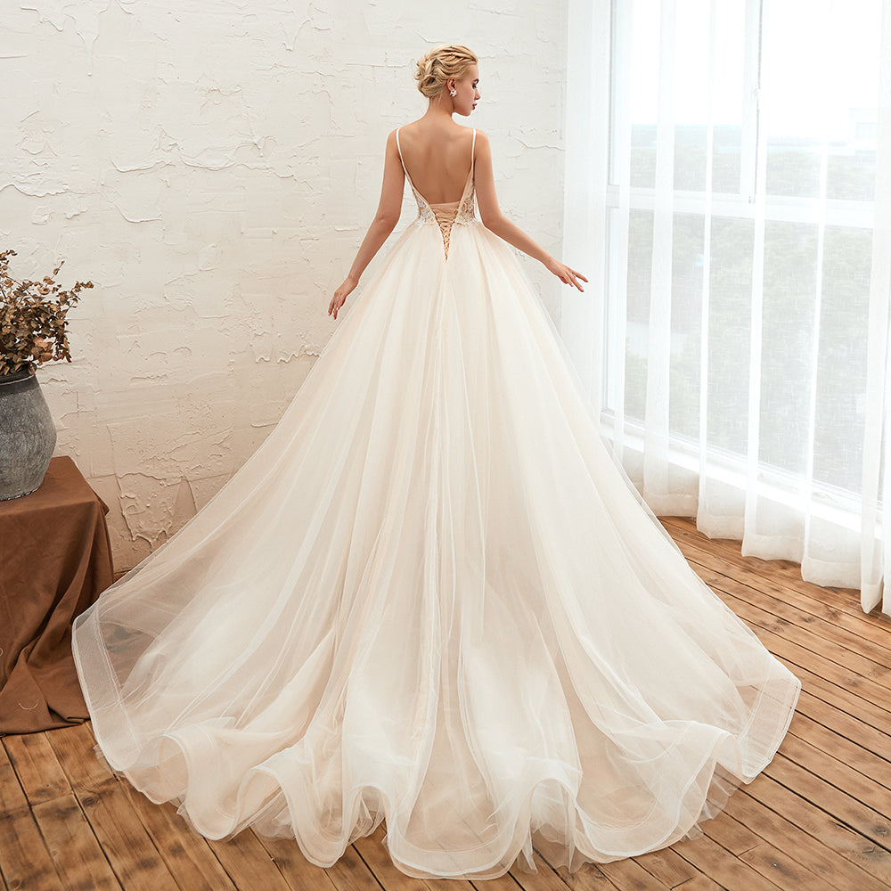 Summber Beach Spaghetti Straps Ivory Ball Gown Wedding Dress Online-showprettydress