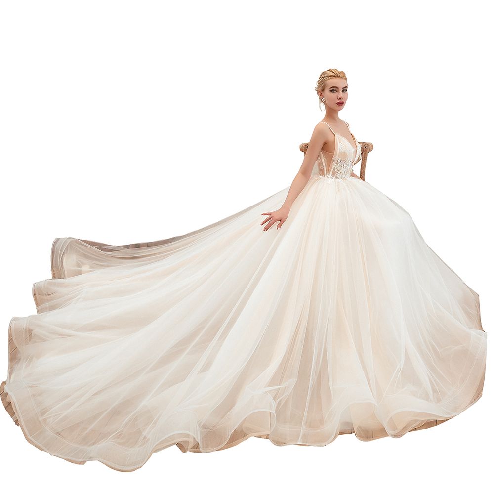 Summber Beach Spaghetti Straps Ivory Ball Gown Wedding Dress Online-showprettydress