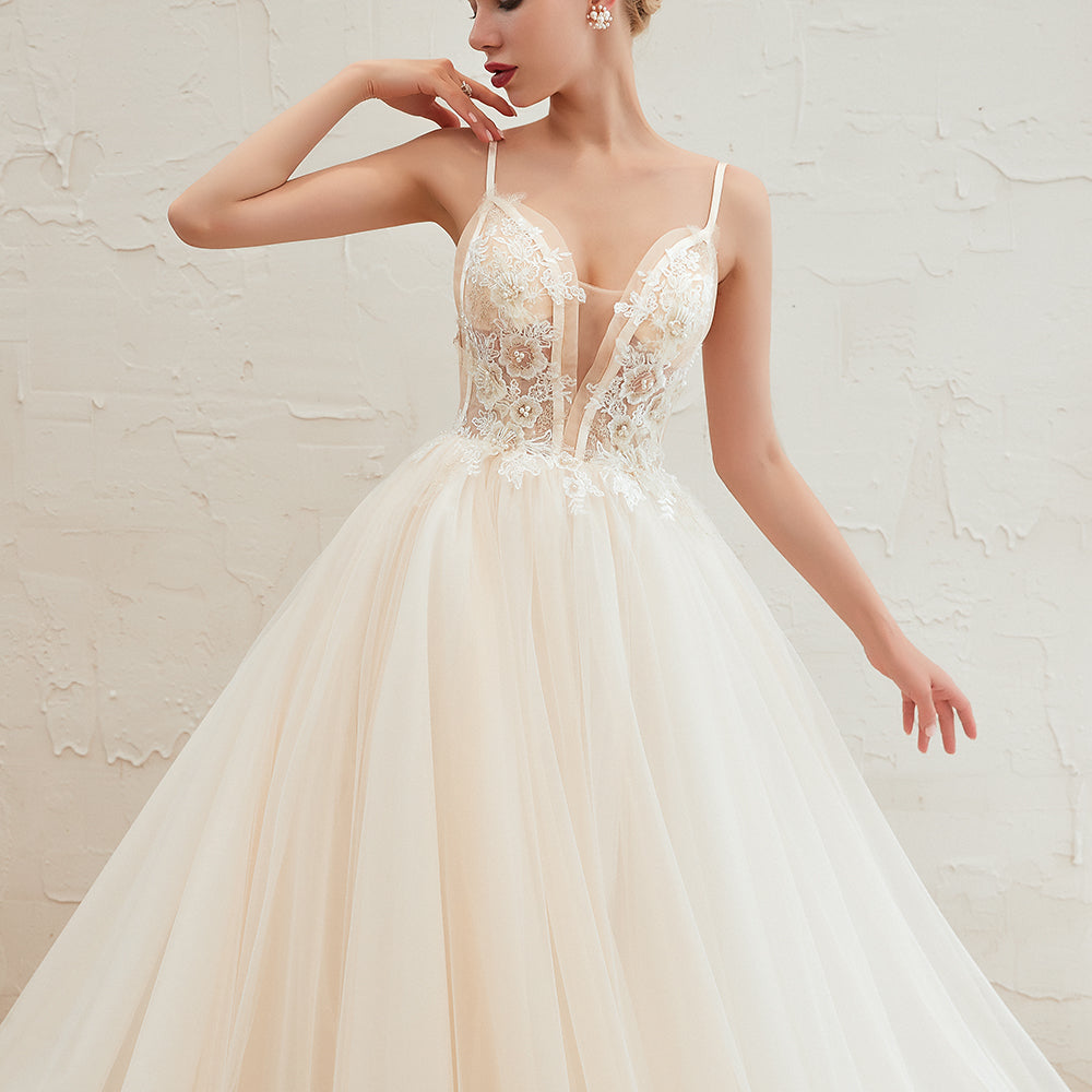 Summber Beach Spaghetti Straps Ivory Ball Gown Wedding Dress Online-showprettydress