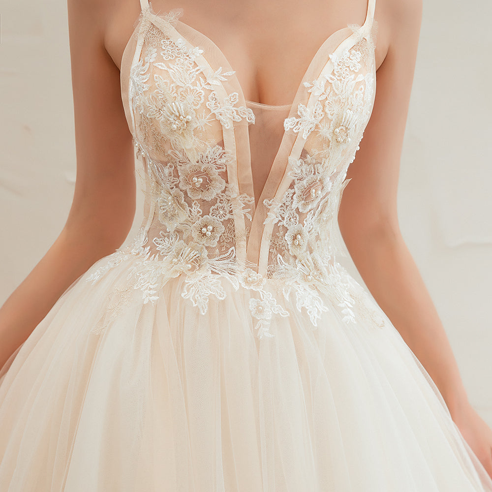 Summber Beach Spaghetti Straps Ivory Ball Gown Wedding Dress Online-showprettydress