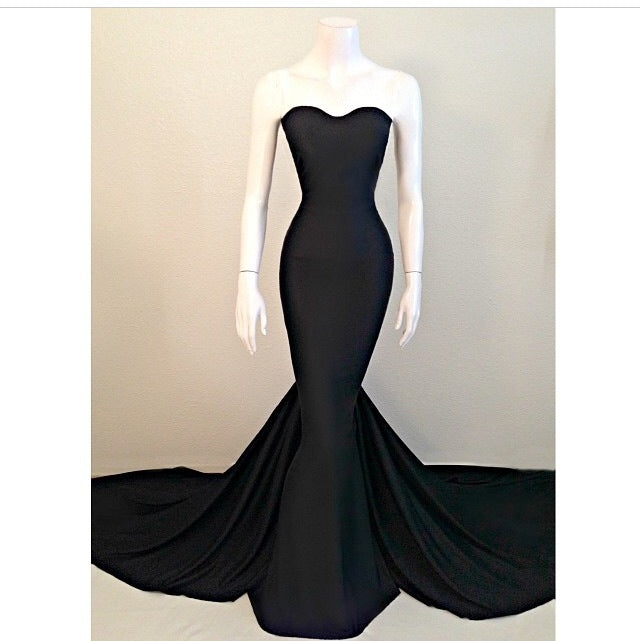 Sweetheart Black Trumpet New Arrival Evening Dresses Hottest Elegant Court Train Party Dresses-showprettydress