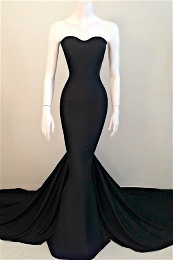 Sweetheart Black Trumpet New Arrival Evening Dresses Hottest Elegant Court Train Party Dresses-showprettydress