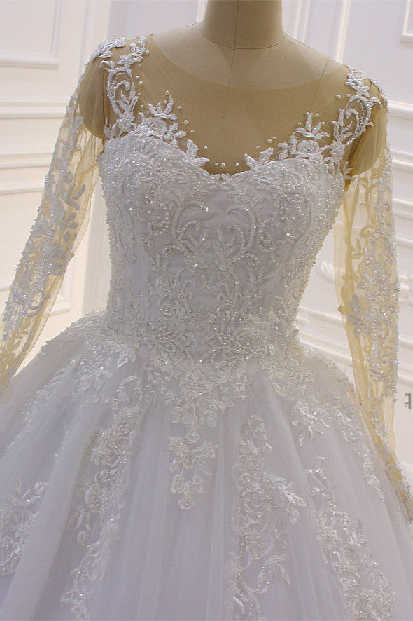 Trendy Sweetheart Long Sleevess Ivory Ball Gown Wedding Dress-showprettydress