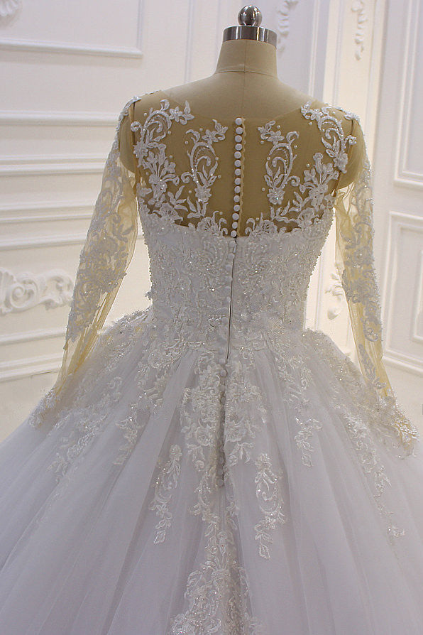 Trendy Sweetheart Long Sleevess Ivory Ball Gown Wedding Dress-showprettydress