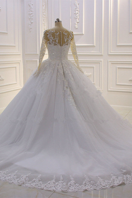 Trendy Sweetheart Long Sleevess Ivory Ball Gown Wedding Dress-showprettydress