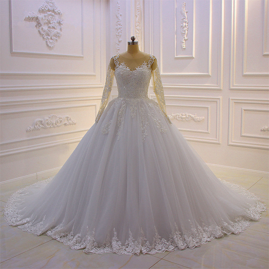 Trendy Sweetheart Long Sleevess Ivory Ball Gown Wedding Dress-showprettydress