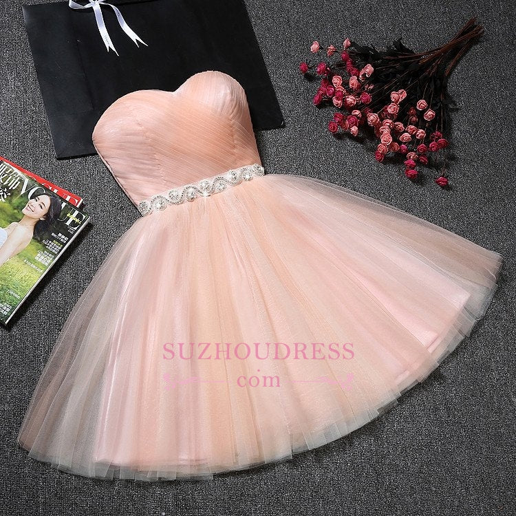 Tulle Ruffles Pink Homecoming Dress Sweetheart Short Hoco Dress-showprettydress