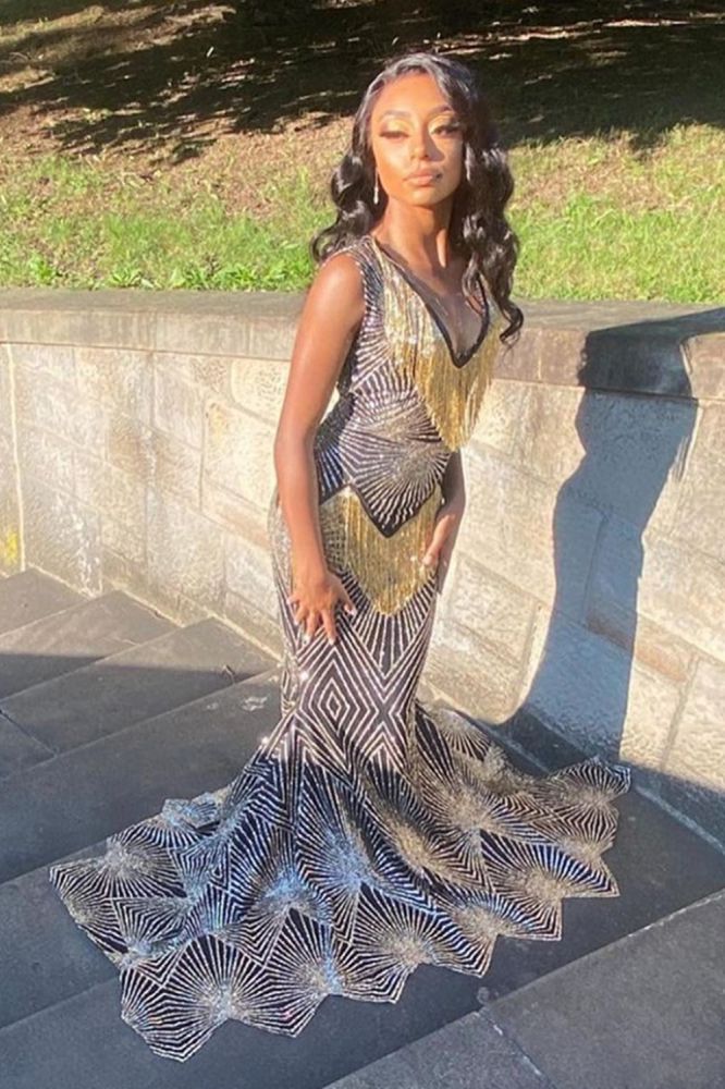 V-Neck Pattern Slim mermaid Prom Gown Sleeveless Long Gowns On Sale-showprettydress