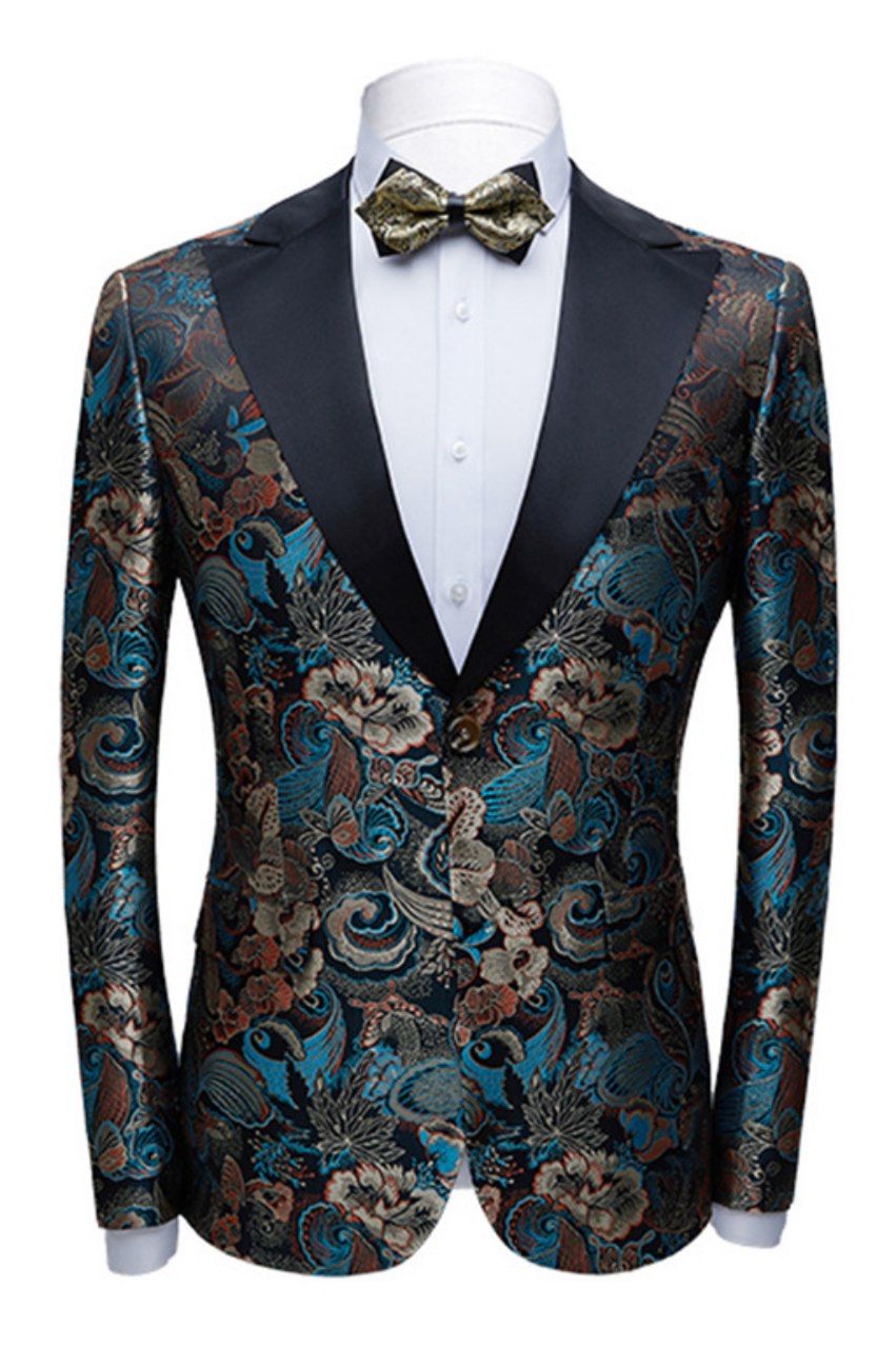 Vintage Multicolors Peak Lapel with Black Satin Wedding Tuxedos Jacquard Men Marriage Suits-showprettydress