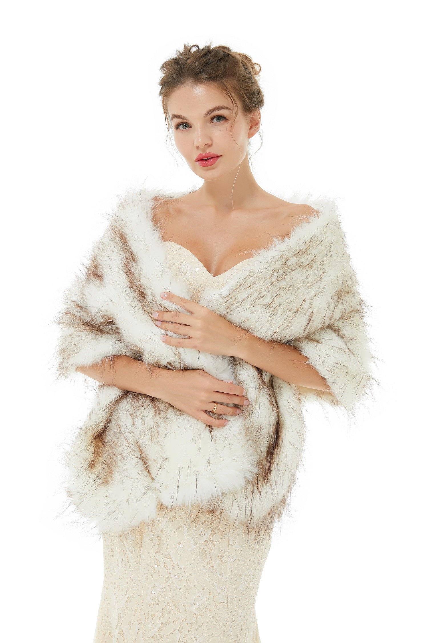 Warm Light Brown Wedding Wraps Faux Fur Bridal Cover Up-showprettydress