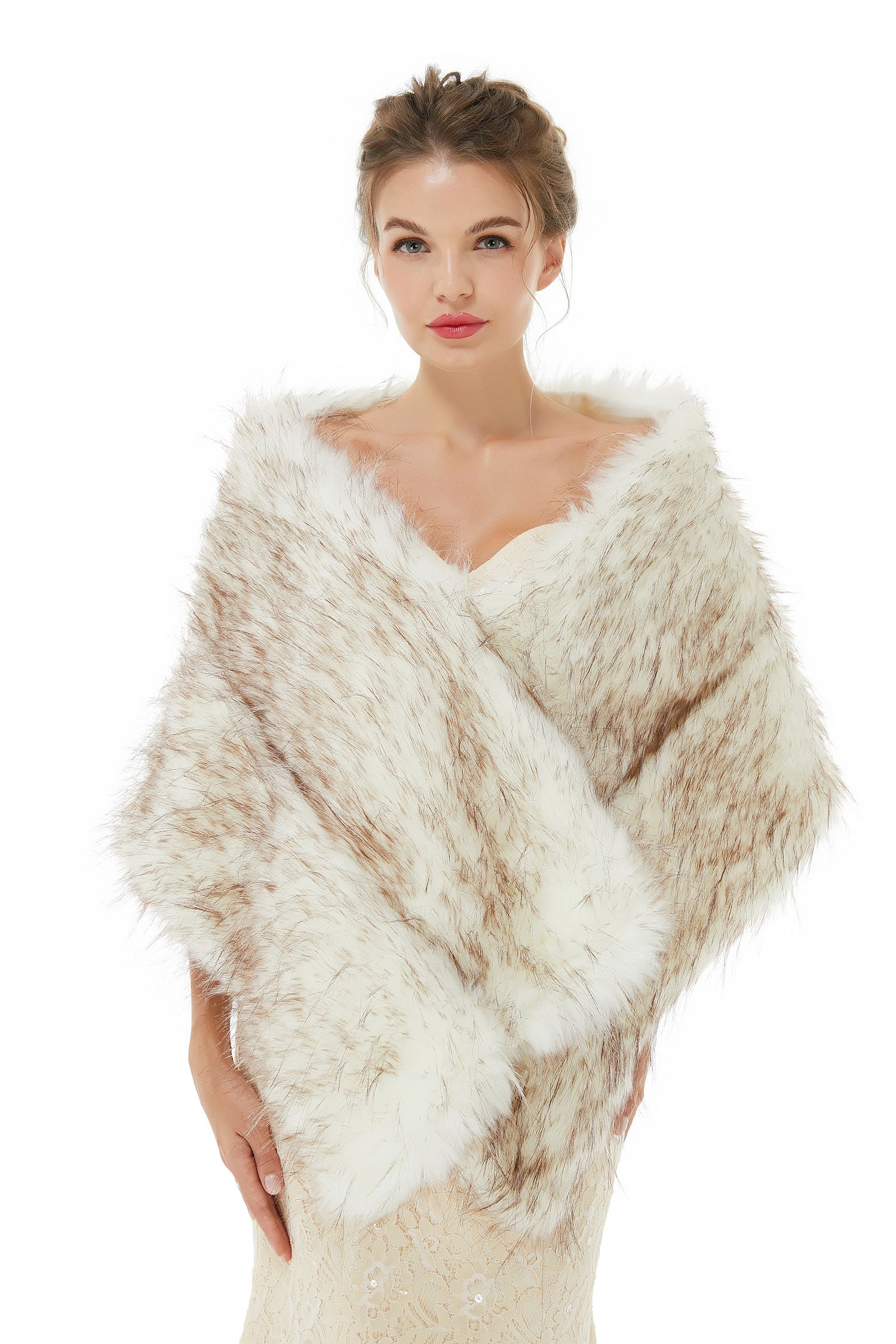 Warm Light Brown Wedding Wraps Faux Fur Bridal Cover Up-showprettydress