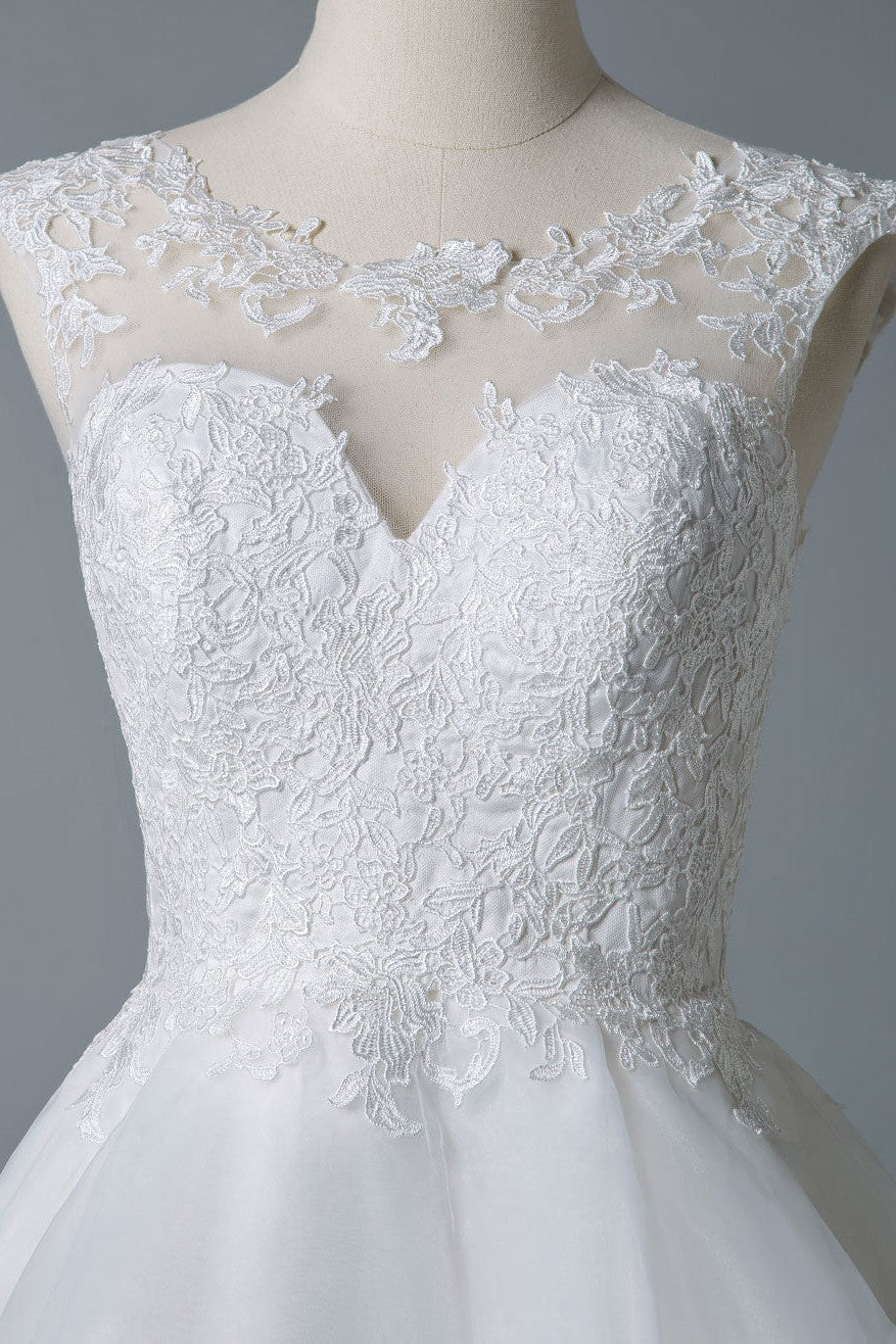 Wedding Dresses A-line Jewel Neck Sleeveless Tulle Short Bridal Dress-Showprettydress