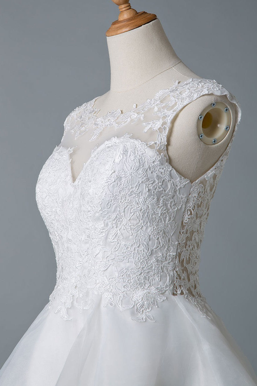 Wedding Dresses A-line Jewel Neck Sleeveless Tulle Short Bridal Dress-Showprettydress