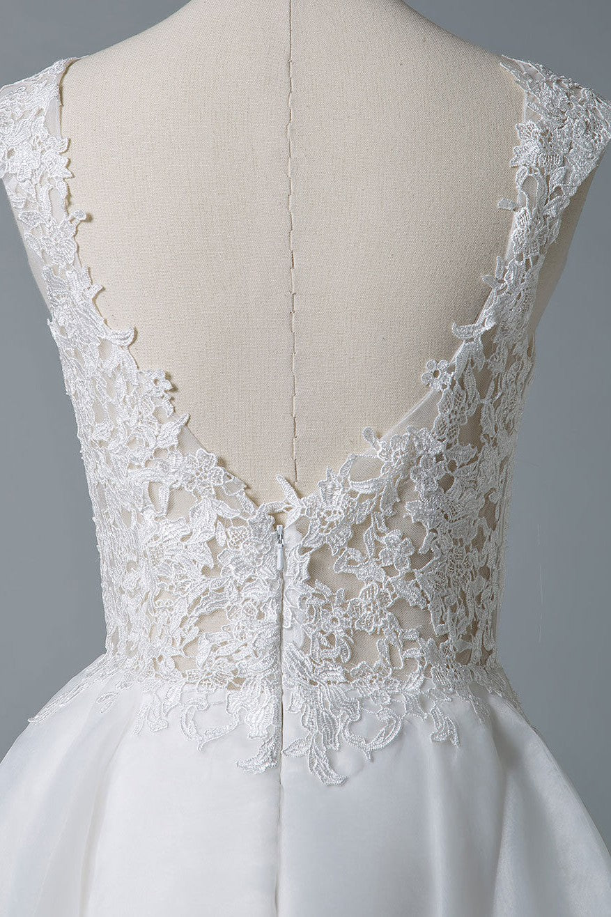 Wedding Dresses A-line Jewel Neck Sleeveless Tulle Short Bridal Dress-Showprettydress