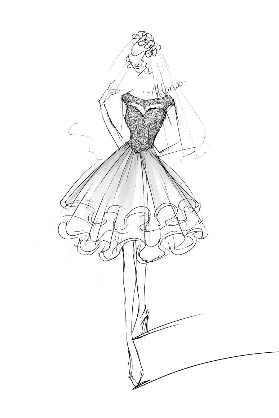 Wedding Dresses A-line Jewel Neck Sleeveless Tulle Short Bridal Dress-Showprettydress