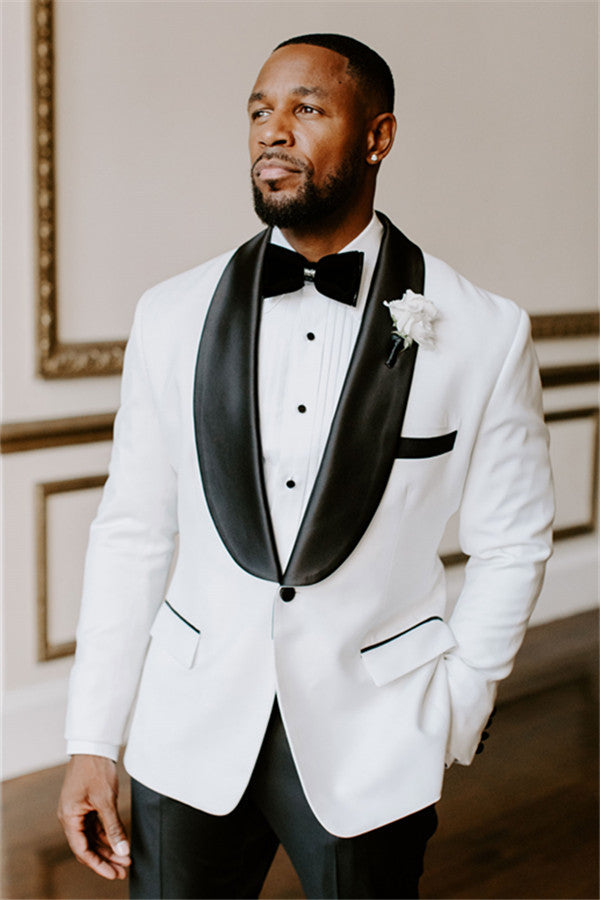 White Wedding Tuxedos Slim Fit Suits For Men Groomsmen Suit Two