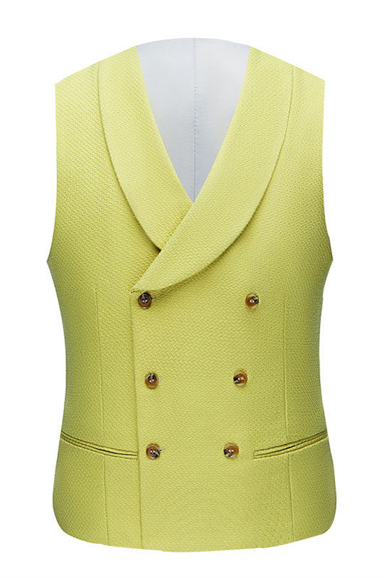 Yellow Three Pieces Peaked Lapel Designer Prom Suits for Men-showprettydress