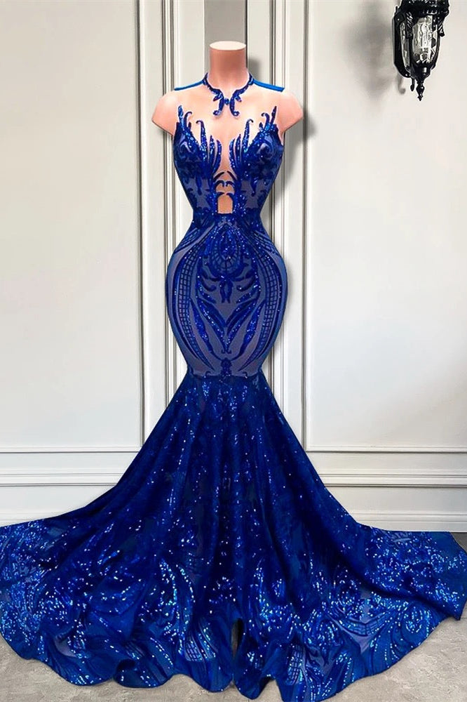 Long Sequins Royal Blue Sleeveless Mermaid Prom Dress Long Sequins Royal Blue Sleeveless Mermaid Prom Dress