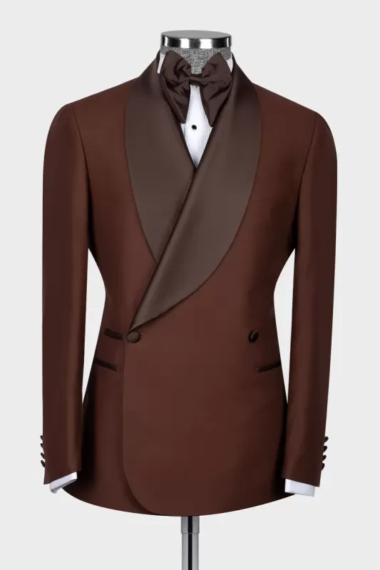 Glamorous Brown Shawl Lapel Double-Breasted Wedding Suit