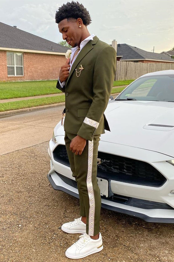 Grass Notched Lapel Two-Button Prom Suit