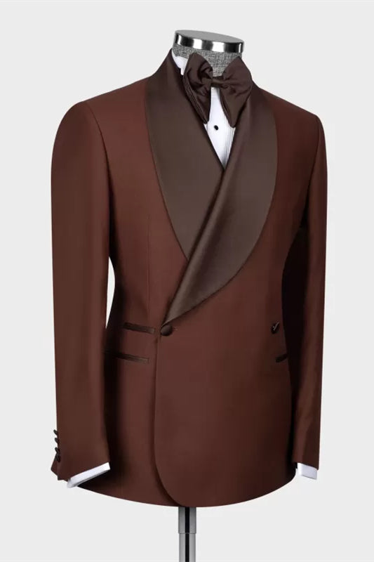 Glamorous Brown Shawl Lapel Double-Breasted Wedding Suit