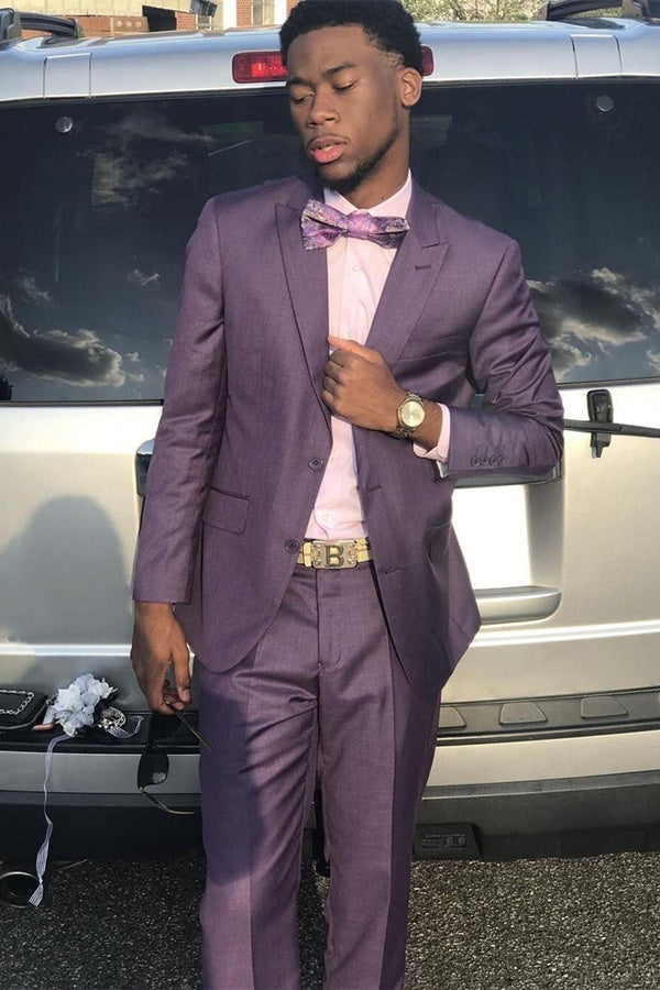 Dark Purple Peaked Lapel Two-Button Men's Prom Suit