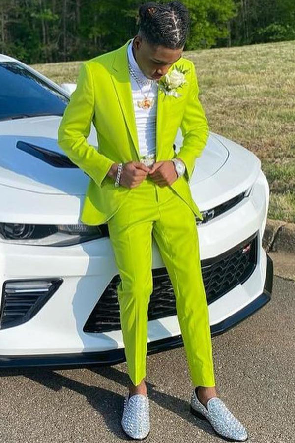 Light Green Notched Lapel Two-Button Prom Suit