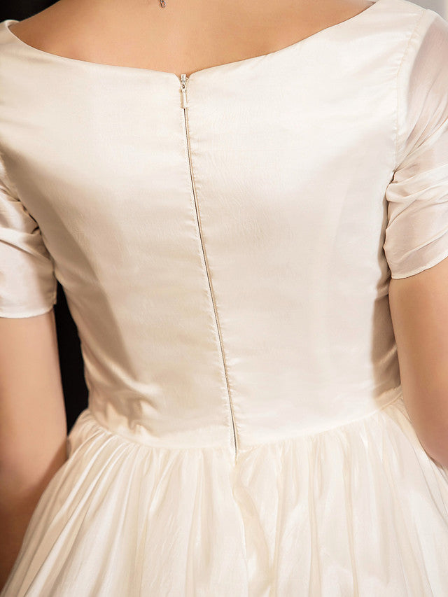 1950s Vintage Short A-Line V Neck Wedding Dresses with Sleeves-showprettydress