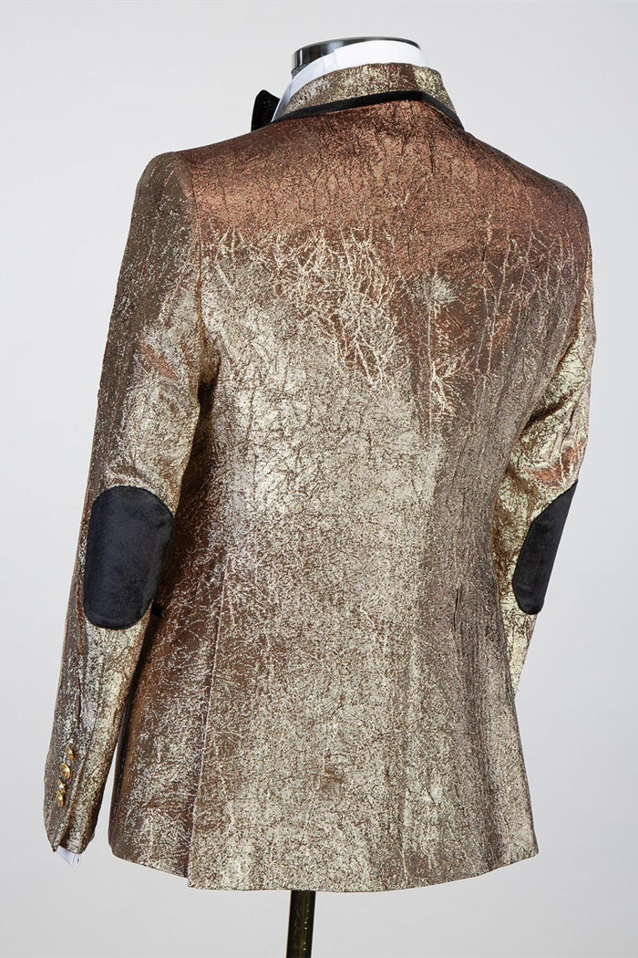 Khaki Shawl Lapel Jacquard Double-Breasted Wedding Suit