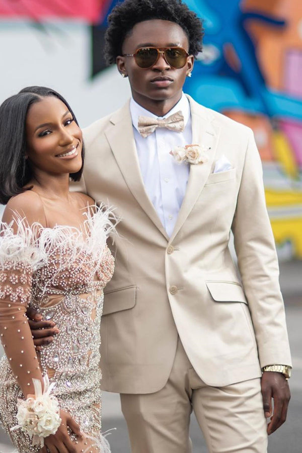 Light Khaki Notched Lapel Two-Button Prom Suit