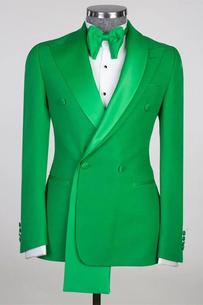 Green Peaked Lapel Double-Breasted Prom Suit