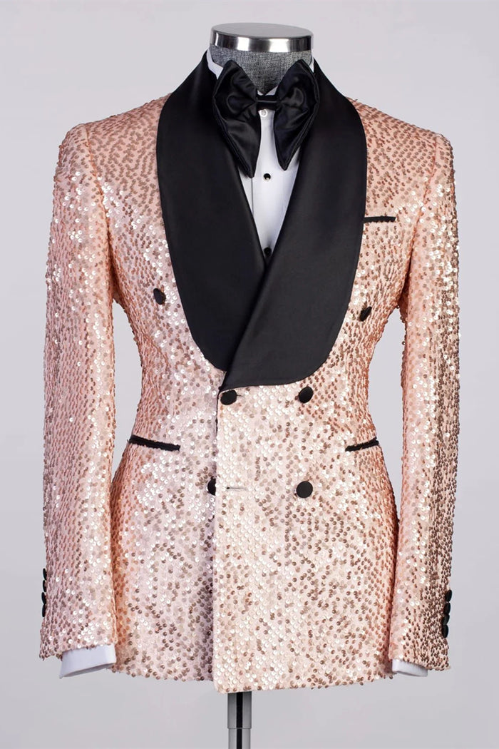 Champagne Gold Men's Prom Suit with Black Satin Lapel