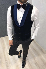 3 Piece Black-and-blue Peak Lapel Wedding Suits Tuxedos with Waistcoat-showprettydress